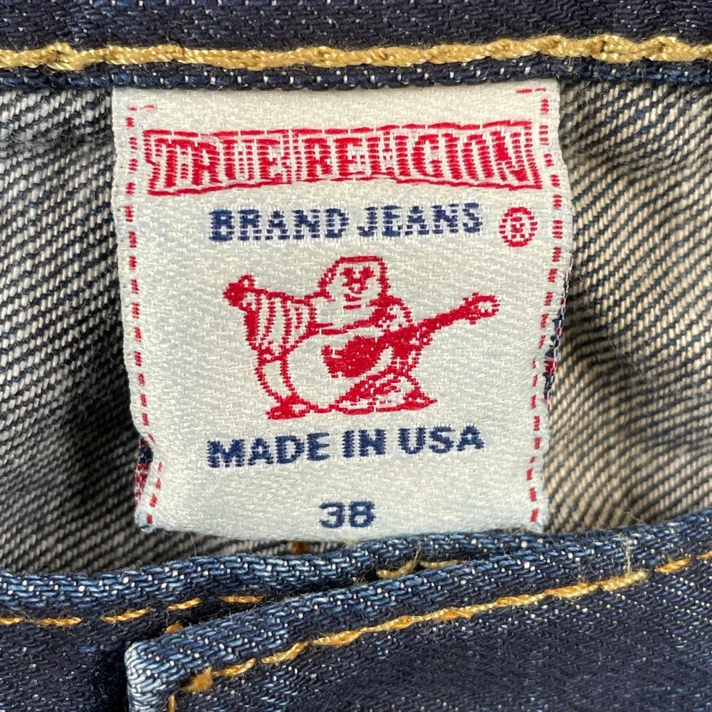 True Religion Jeans Mens 38 Blue Bobby Straight Dark Wash Horseshoe Stitching